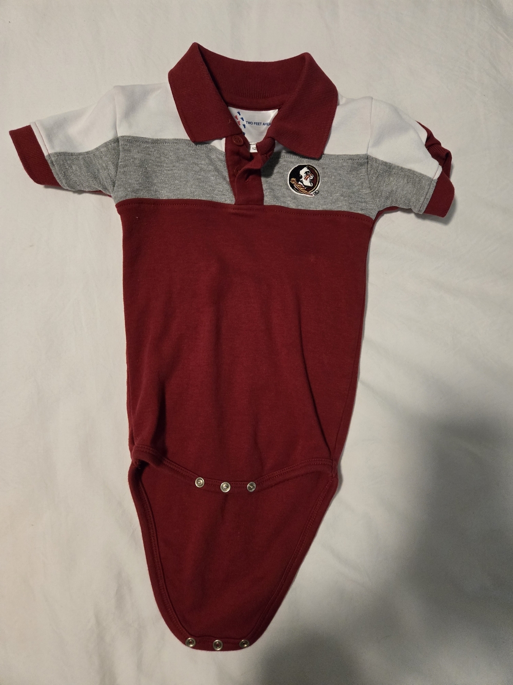 FSU Baby Polo One-Piece Bodysuit in Garnet with Gray & White Accents 12M